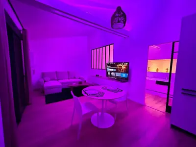 Télévision ou salle de divertissement dans l'établissement Un toit pour 2