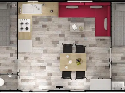 Cuisine ou kitchenette dans l'établissement Mobil-home de 30m² avec Terrasse, 2 Chambres à Saint-Jean-de-Monts - API-1-52-1121