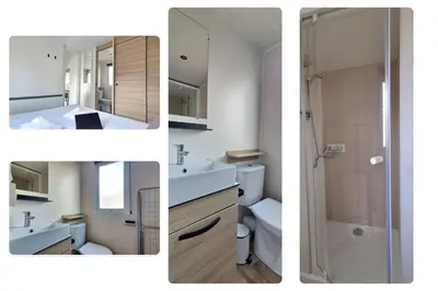 Salle de bains dans l'établissement Les Pins Dorés- F125S - Clim- Animaux- Camping 4
