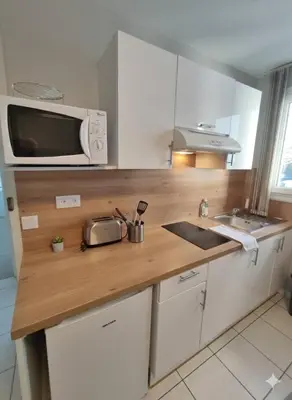Cuisine ou kitchenette dans l'établissement Appartement chaleureux et place de parking