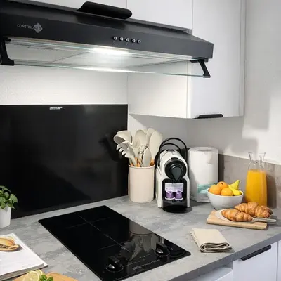 Cuisine ou kitchenette dans l'établissement Studio de charme avec cheminée décorative