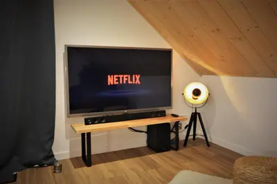 Télévision ou salle de divertissement dans l'établissement Le Chalet - Résidence Chez Gally à Angers