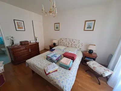 Un ou plusieurs lits dans un hébergement de l'établissement Cocon familial parking, vue panoramique et plage