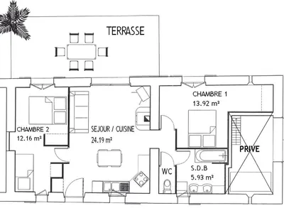 Plan de l'établissement Gîte confortable avec jardin et piscine commune - FR-1-306-1325