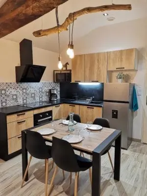 Cuisine ou kitchenette dans l'établissement Les Crins au Bord du Lac