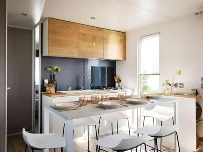Cuisine ou kitchenette dans l'établissement Mobil Home Spacieux pour 6 avec Terrasse - API-1-52-1464
