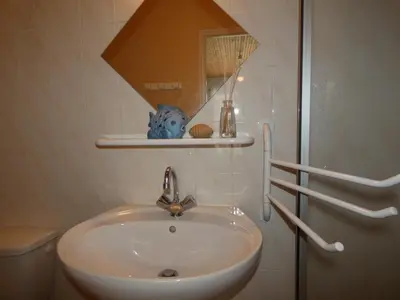 Salle de bains dans l'établissement Maison de vacances à Notre-Dame-de-Monts - Terrasse & Jardin - Animaux acceptés - FR-1-540-330