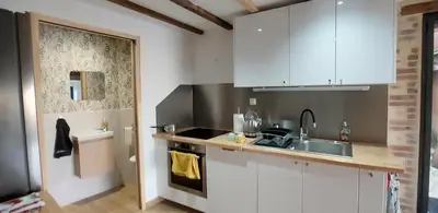 Cuisine ou kitchenette dans l'établissement Le Gîte de l'école de la pierre