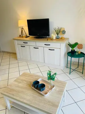 Télévision ou salle de divertissement dans l'établissement Les Pins Marins, Proche plages