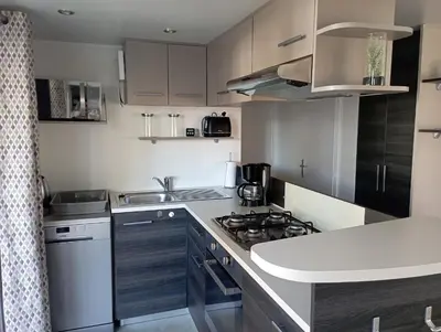 Cuisine ou kitchenette dans l'établissement Mobil-home 6 personnes Camping 4 etoiles
