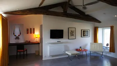 Télévision ou salle de divertissement dans l'établissement La Demeure de Saint Fiacre