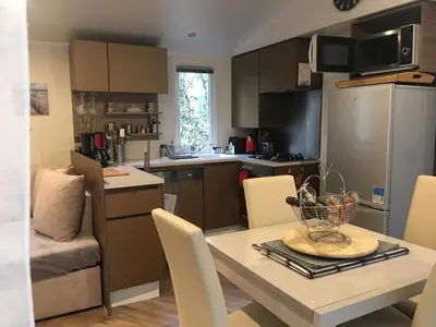 Cuisine ou kitchenette dans l'établissement Mobilhome familial 6 à 7 p 3 chambres 42 m2 Saint Brévin Les Pierres Couchées