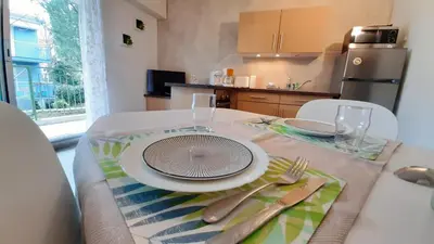 Cuisine ou kitchenette dans l'établissement LA BIGEONNIERE Appartement 1 chambre résidence avec piscine proche centre