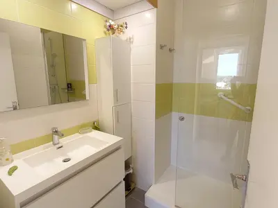 Salle de bains dans l'établissement Appartement rénové 1 chambre au bord de mer avec garage - FR-1-323-32