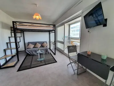 Télévision ou salle de divertissement dans l'établissement Studio refait à neuf, 4 couchages, plage immédiate - FR-1-224C-135
