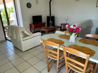Télévision ou salle de divertissement dans l'établissement Gîte confortable au cœur des vignes avec terrasse, vélos, WiFi et équipements bébé à 17 km de Nantes - FR-1-306-808