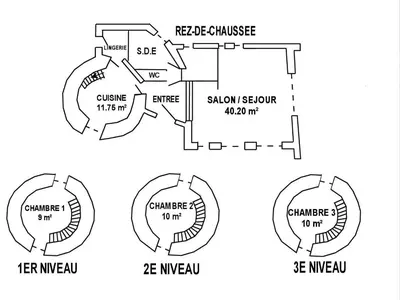 Plan de l'établissement Moulin 18ème siècle, 3 chambres, jardin, wifi à Monnières - FR-1-306-1164