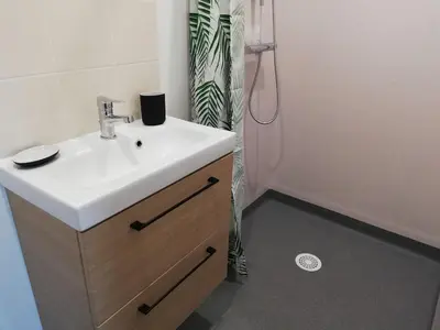 Salle de bains dans l'établissement Studios les 3 Eclats