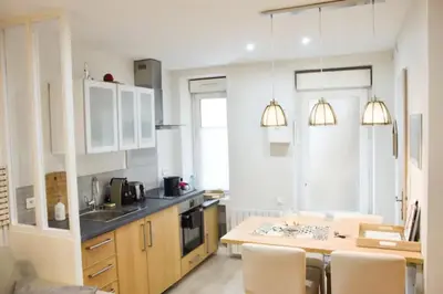 Cuisine ou kitchenette dans l'établissement Gîte urbain ancienne écurie au centre ville et PARKING
