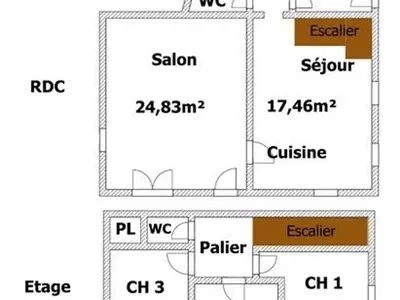 Plan de l'établissement Maison ancienne rénovée avec terrasses, jusqu'à 6 personnes, La Gaubretière - FR-1-426-154