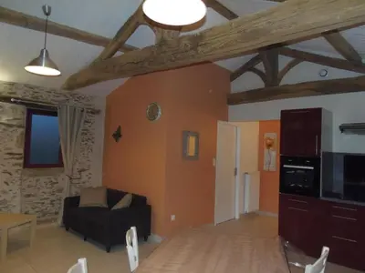 Télévision ou salle de divertissement dans l'établissement Charmant gîte en ferme rénovée avec wifi - FR-1-426-457