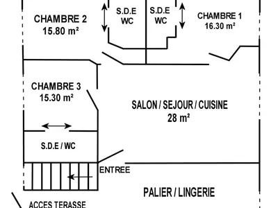 Plan de l'établissement Maison de ville à St Nazaire, près du front de mer, climatisée, 3 chambres avec sdb privatives, WiFi - FR-1-306-1203