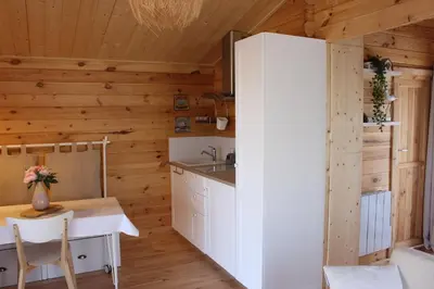 Cuisine ou kitchenette dans l'établissement CHALET ESPRIT ZEN et NATURE AVEC SPA