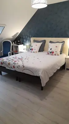 Un ou plusieurs lits dans un hébergement de l'établissement chambre d'hôtes Les Hortensias