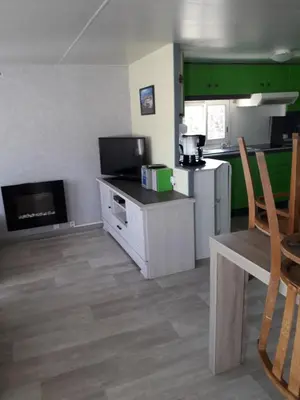 Cuisine ou kitchenette dans l'établissement Mobilhome spacieux