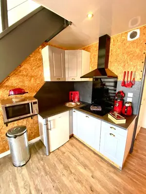 Cuisine ou kitchenette dans l'établissement Duplex industriel - Centre ville Parking privé WIFI