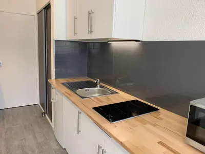 Cuisine ou kitchenette dans l'établissement Studio entièrement rénové avec parking gratuit