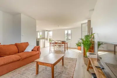 Coin salon dans l'établissement Maison moderne pour 5 personnes à Noirmoutier