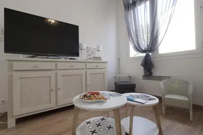 Télévision ou salle de divertissement dans l'établissement 200m plage des Demoiselles- Appartement pour 4