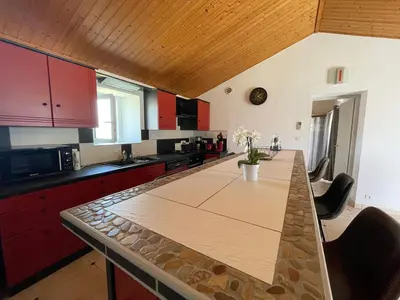 Cuisine ou kitchenette dans l'établissement Maison climatisée, 2 gîtes, 2 chambres, 15 hectares, loisirs, animaux acceptés - FR-1-426-520