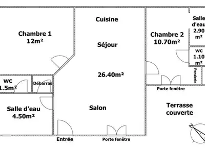 Plan de l'établissement Maison climatisée, 2 gîtes, 2 chambres, 15 hectares, loisirs, animaux acceptés - FR-1-426-520