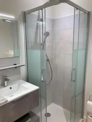 Salle de bains dans l'établissement La Maison du Cocher - Studio climatisé en Hypercentre