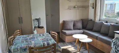 Coin salon dans l'établissement Mobil home Amira 3 Trigano