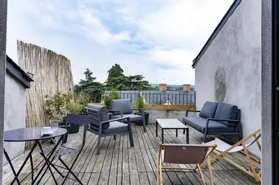 Balcon ou terrasse dans l'établissement petit Gîte T2 des balcons d'Ancenis